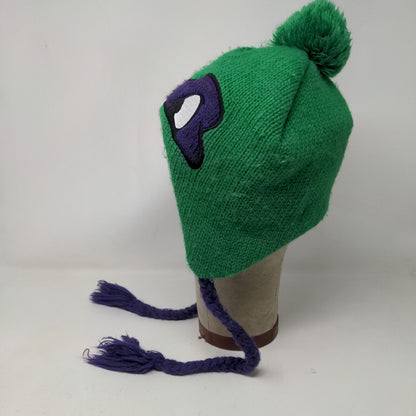 Nickelodeon Boys Winter Beanie Hat Green 14 & Older Ear Flaps Eyes Pom Pom 2013