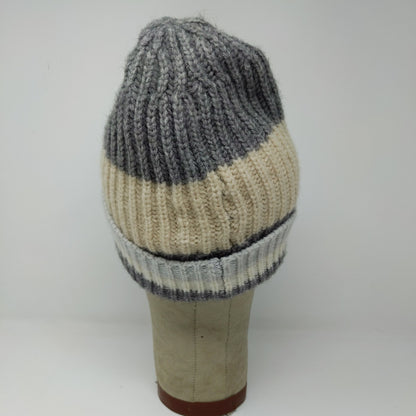 Old Navy Toboggan Beanie Hat Gray Cream White Striped OSFA Acrylic Blend