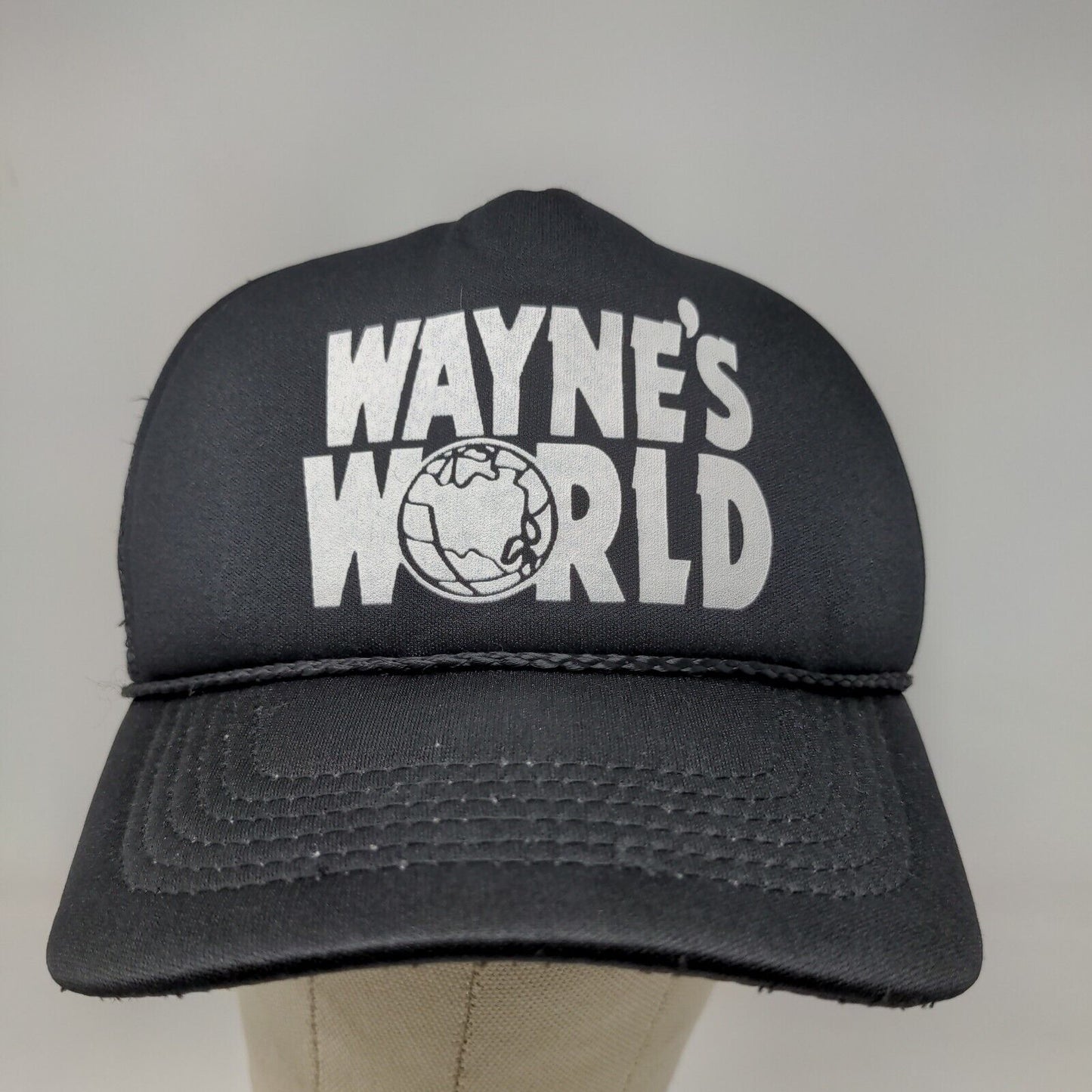 Wayne's World Men's Snapback Mesh Back Trucker Hat Black Graphic Logo