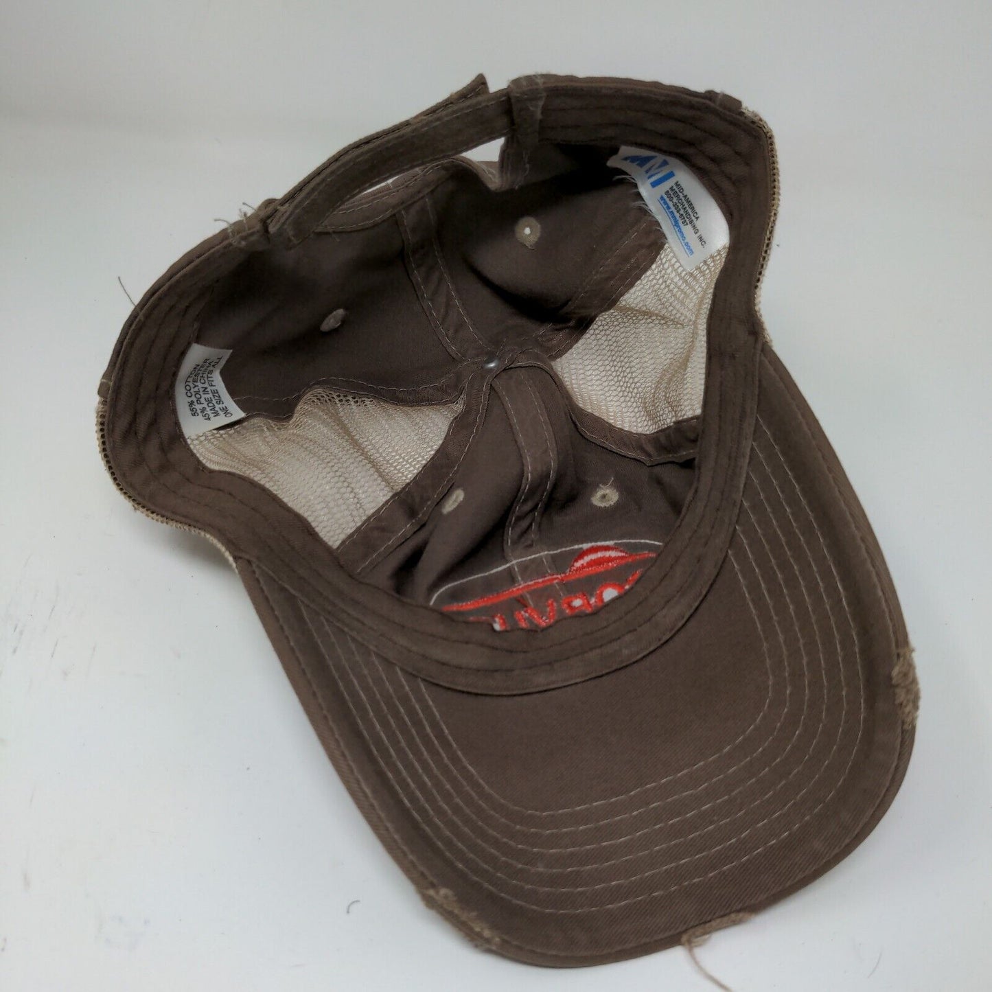 Corvus Bayer Strapback Hat Brown OSFA Farmer Embroidered Logo Distressed