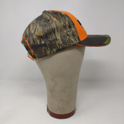 Lindco Equipment Orange & Camo Strapback Hat Embroidered Spell Out Logo