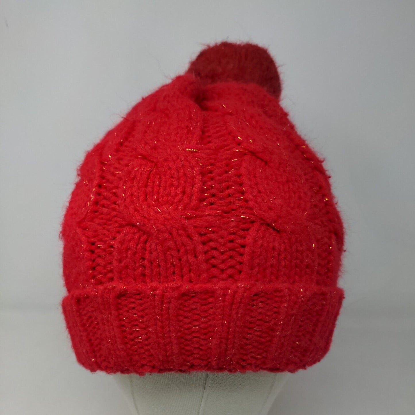 Gettix Men's Knit Beanie Ski Cap Red One Size Cable Knit Pom Pom