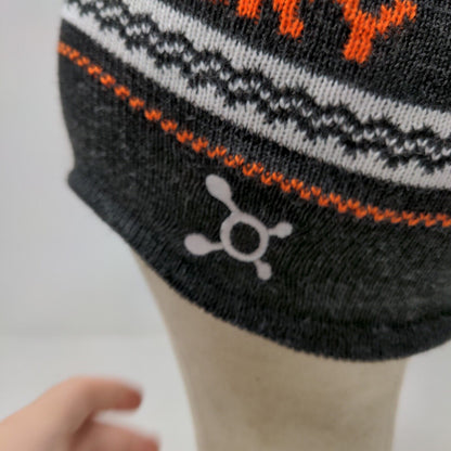 Orange Theory Men's Knit Beanie Hat Gray Fair Isle Striped Acrylic