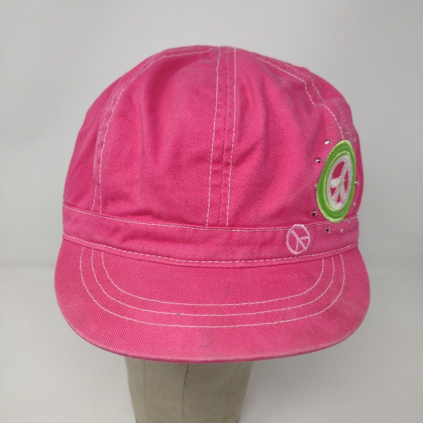 Place Girls Peace Symbol Beret Hat Cap Lid Pink 7-8 Youth Embroidered Logo