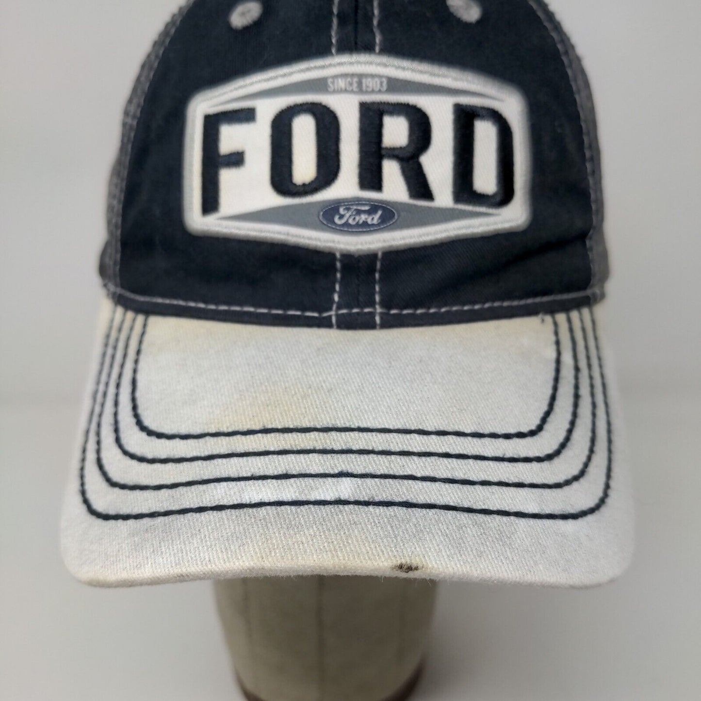 Ford Mens Meshback Snap Back Hat Blue White Embroidered Logo