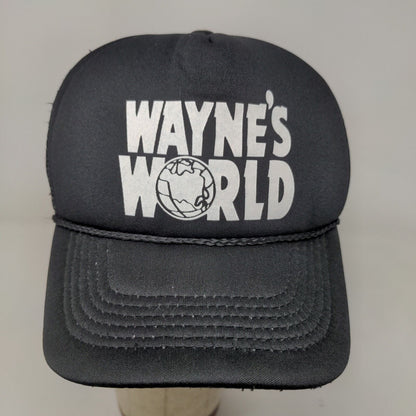 Wayne's World Men's Snapback Mesh Back Trucker Hat Black Graphic Logo