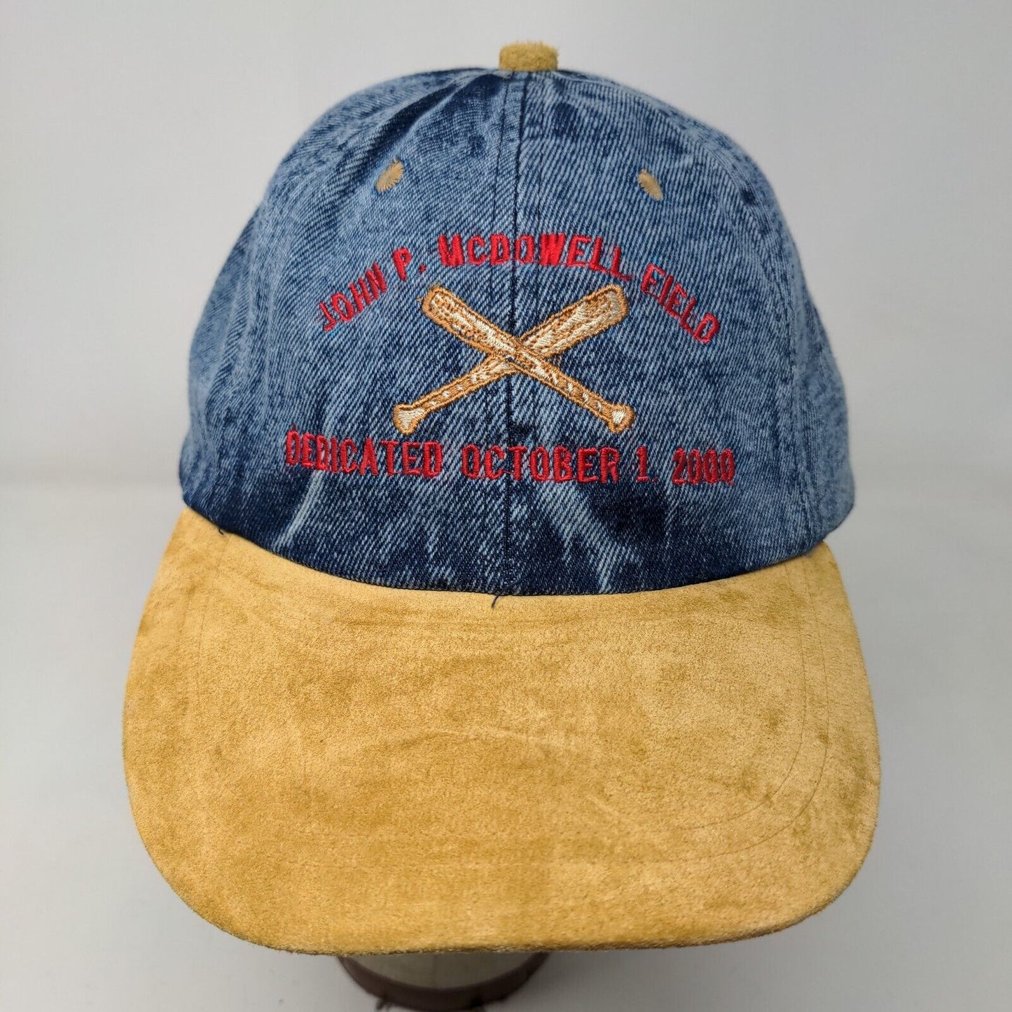 Nissin Men's John P. McDowell Field Dedication Hat Blue Tan 2000 Y2K Vintage