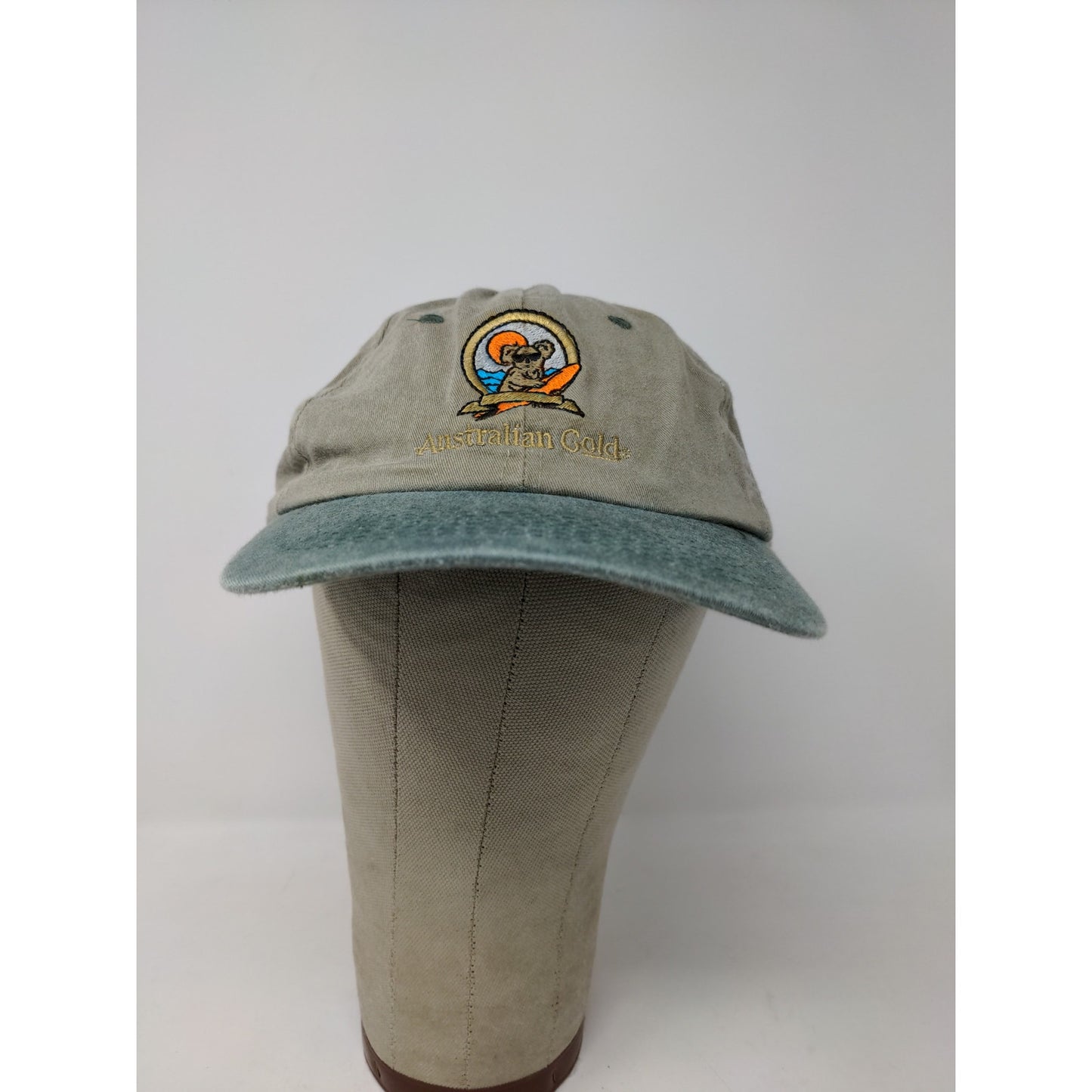 Australian Golf Strapback Hat Brown & Green Embroidered Koala Logo Spell Out