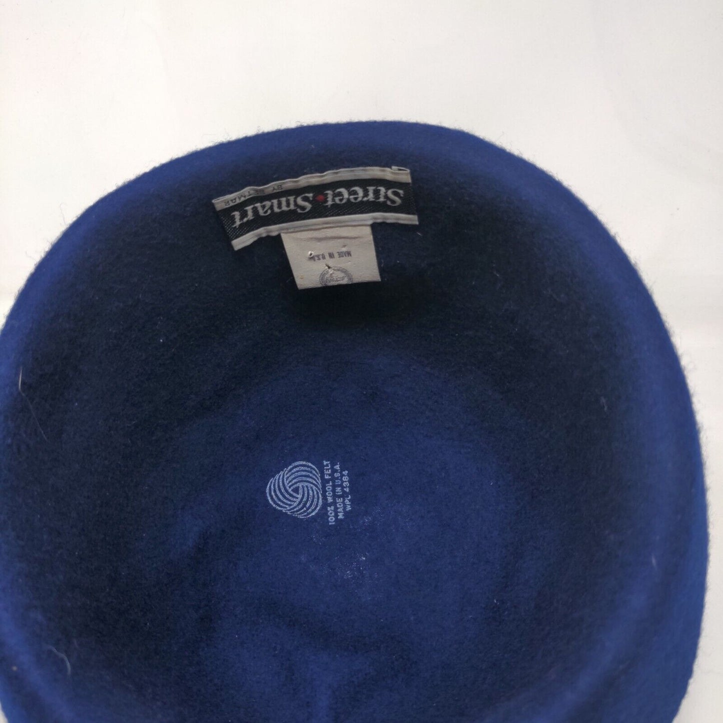 Street Smart by Betmar Women's Wool Felt Cap Hat Blue Big Button Vintage USA