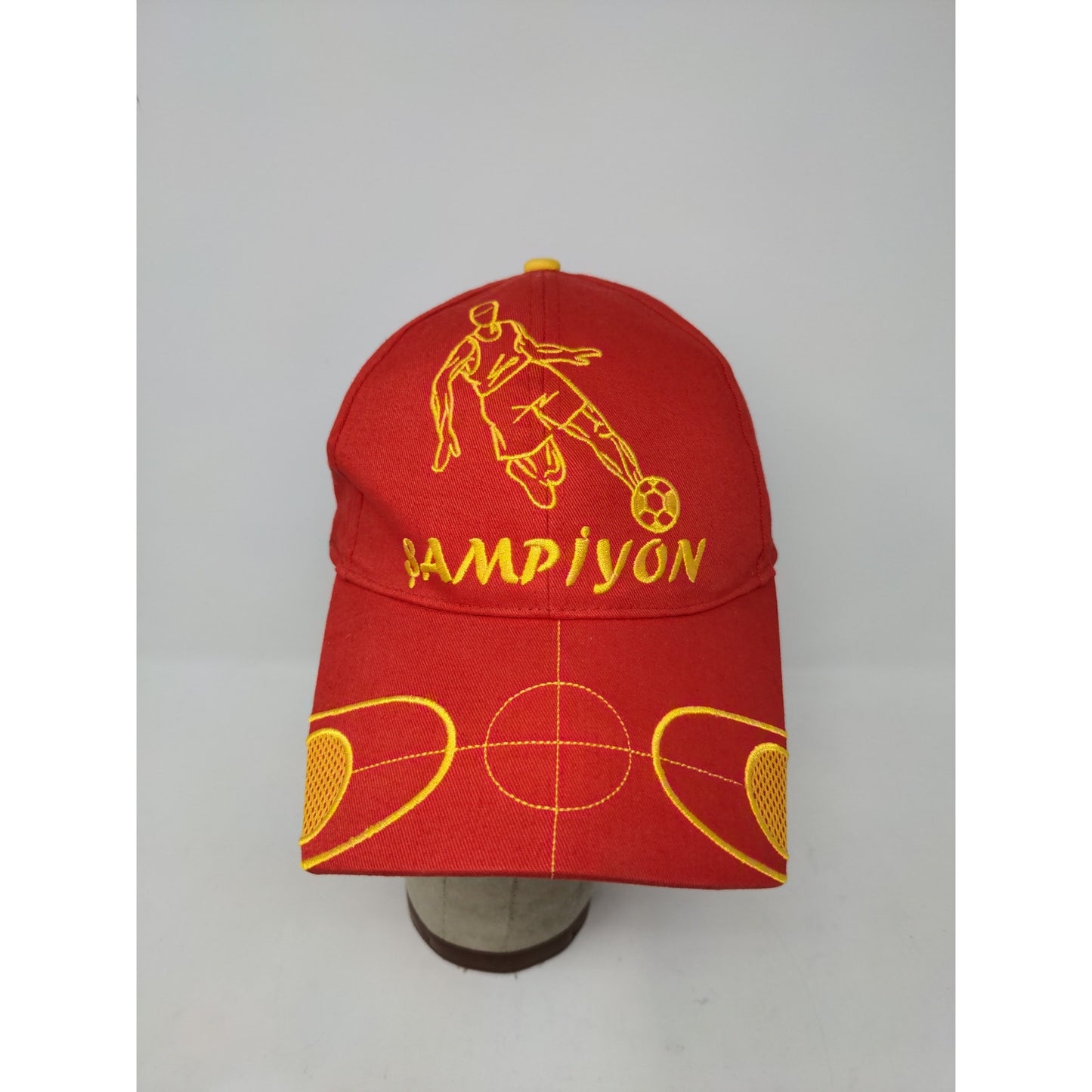 Sampiyon Soccer Strapback Hat Red Embroidered Yellow Spell Out Name Size 58CM