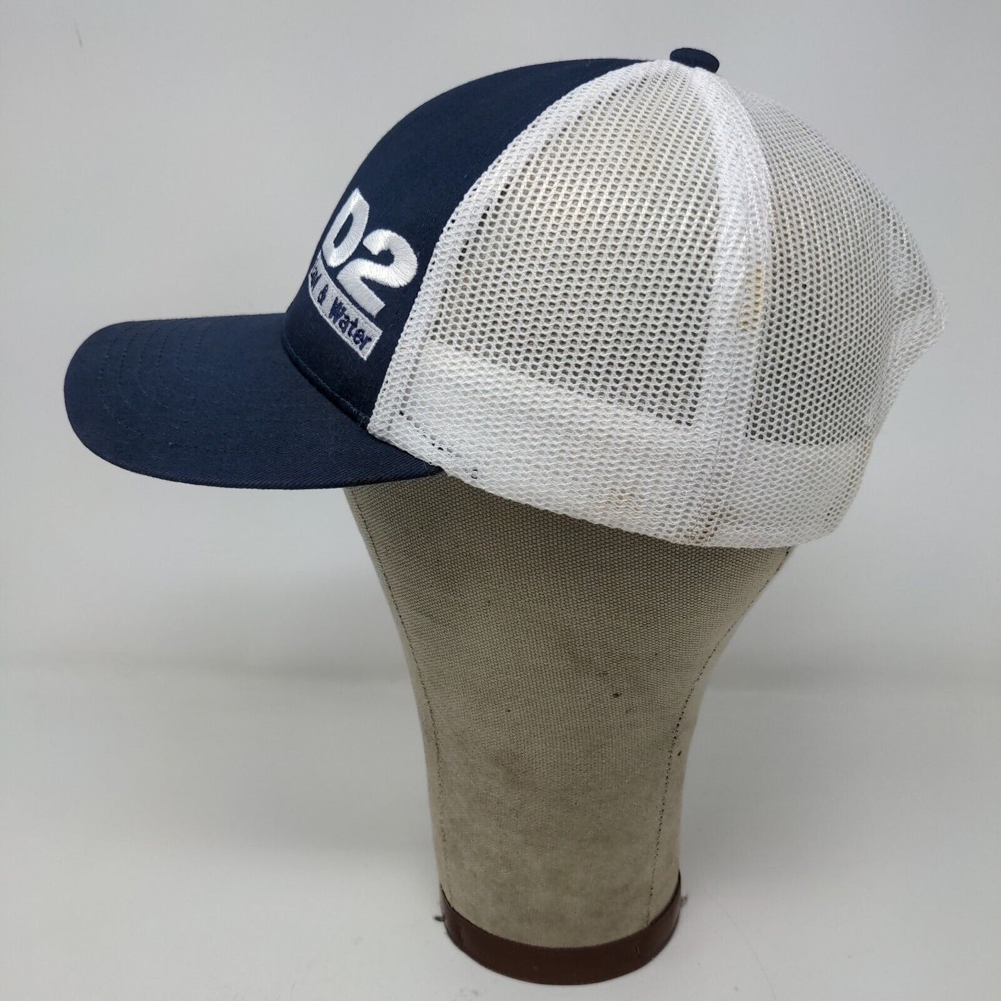 D2 Land & Water Snapback Mesh Back Hat Blue White Adjustable Embroidered Logo