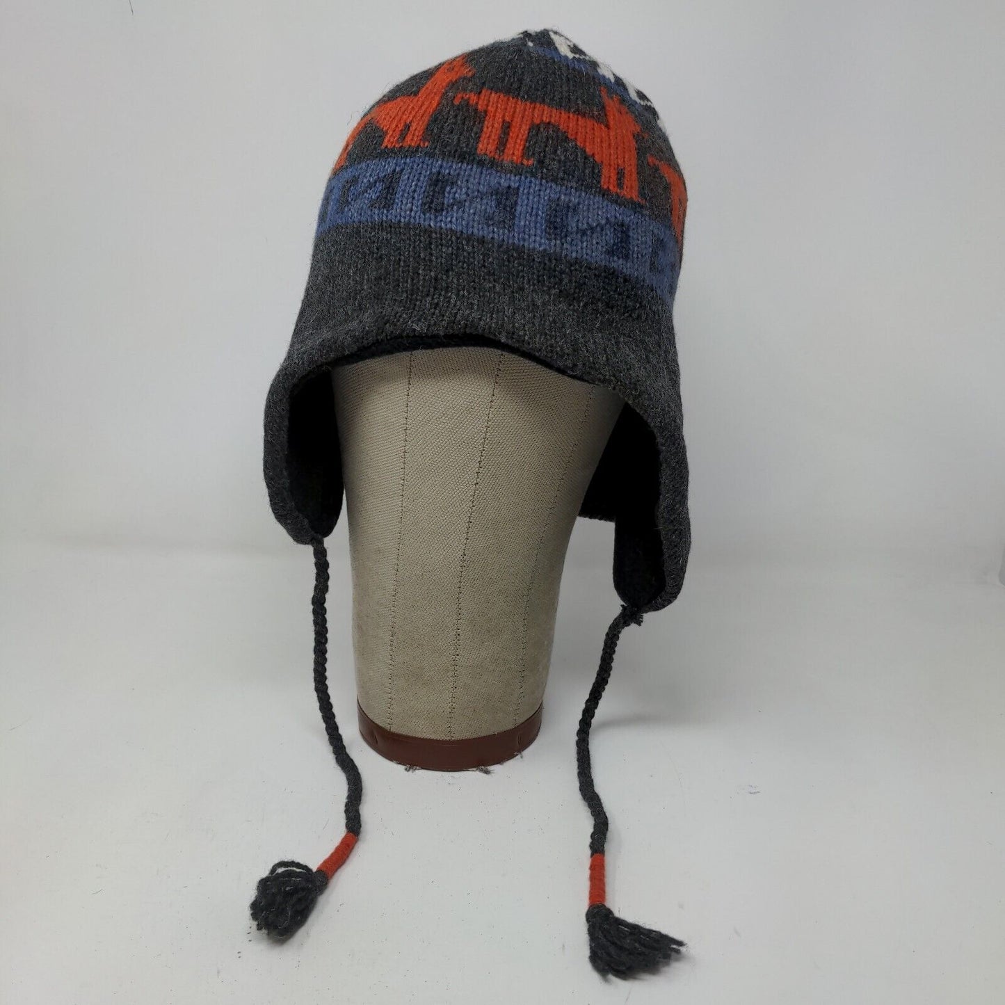 Unbranded Men's Knit Beanie Hat Gray OSFM Wool Blend Lined Llama Pattern