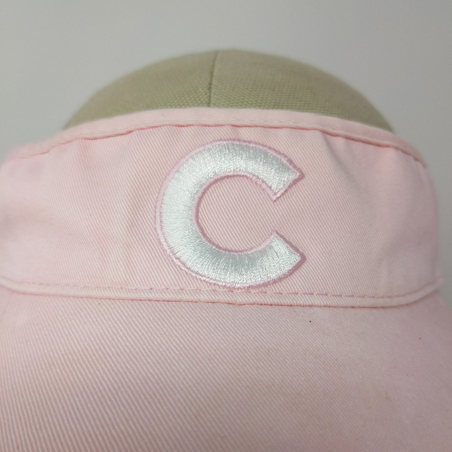 American Needle Strapback Sun Visor Hat Embroidered C Logo Pink