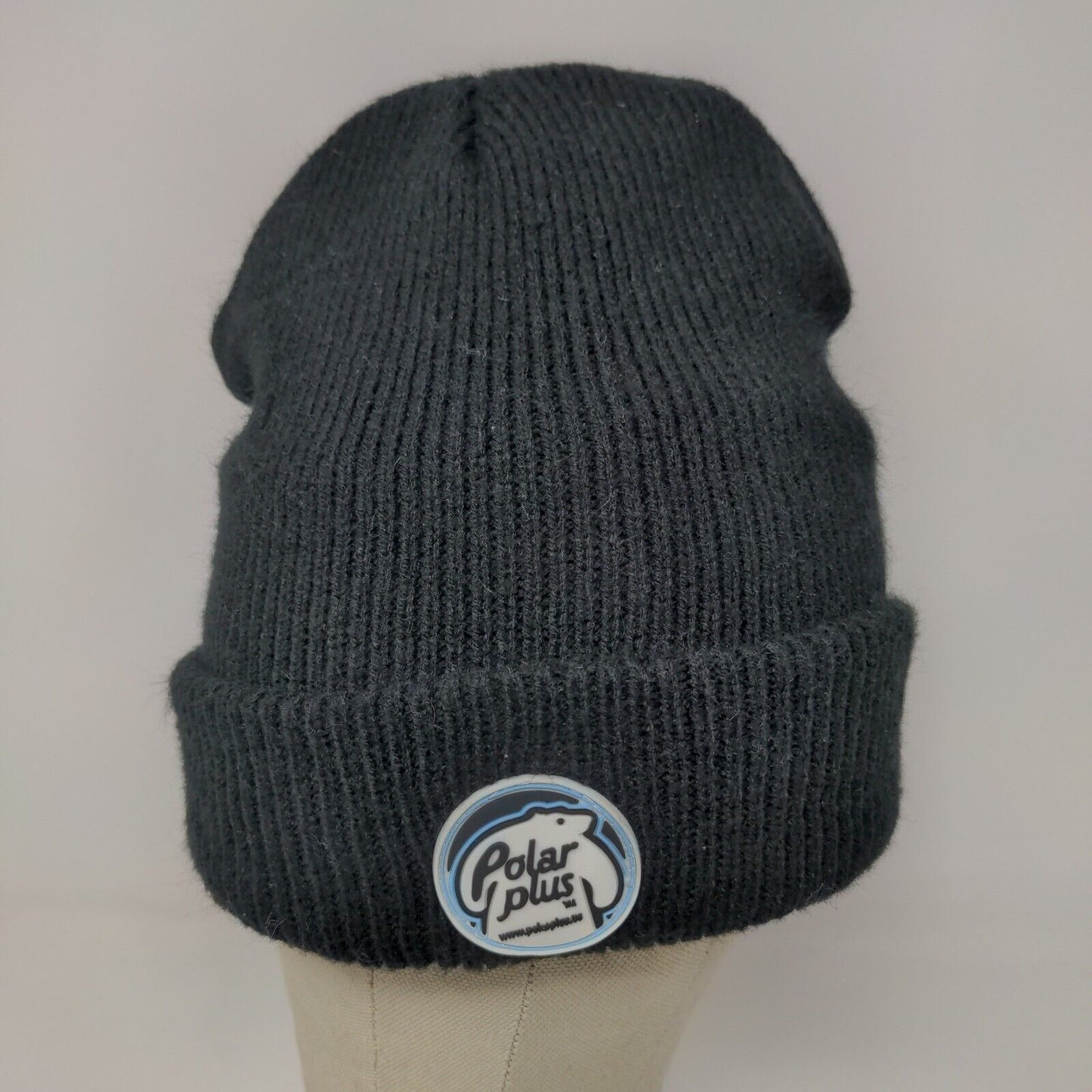 Polar Plus Men's Knit Black Beanie Toboggan Cap Hat Logo Patch Logo