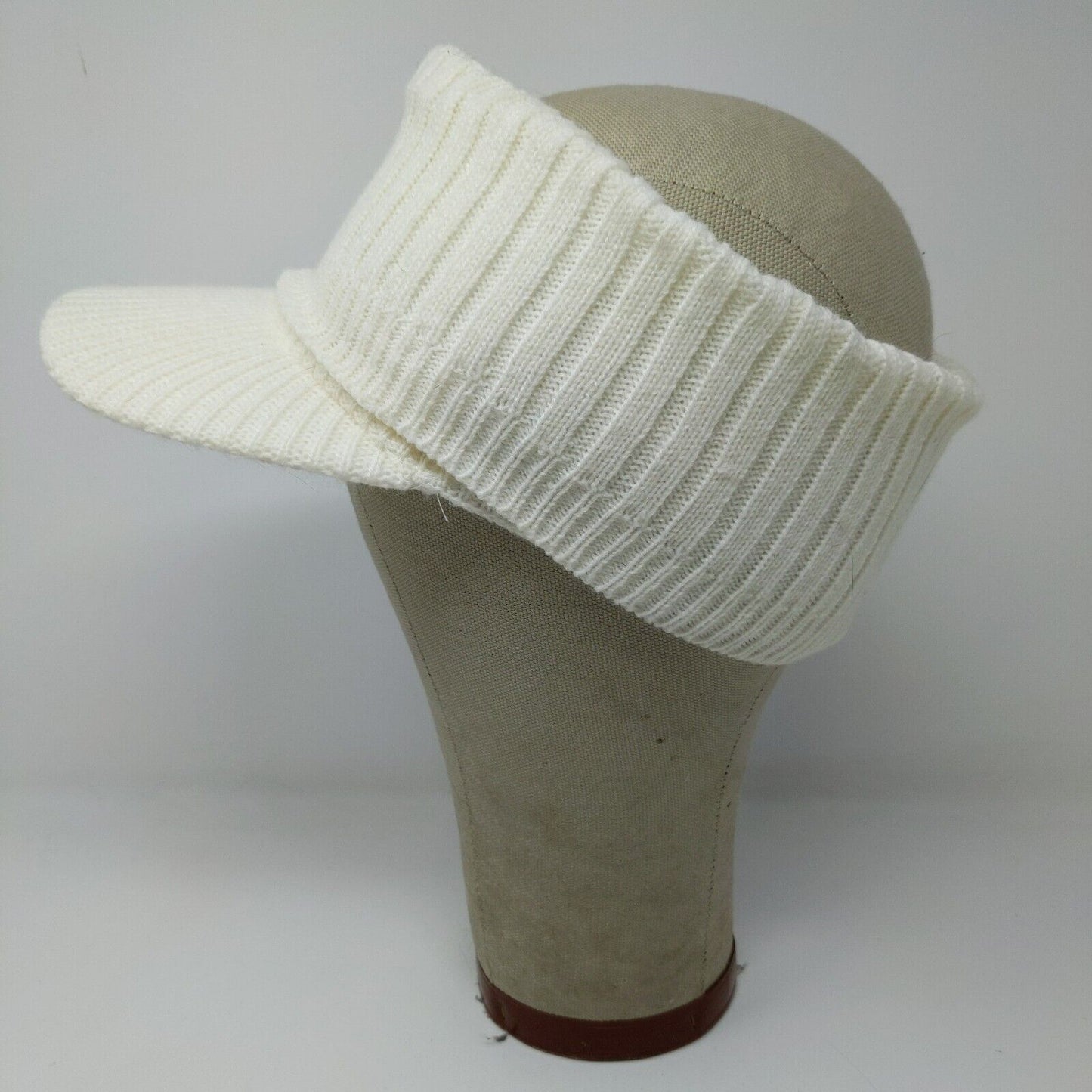 Atlantis USA Cap Visor White Soft Warm Ribbed Knit OSFA Acrylic