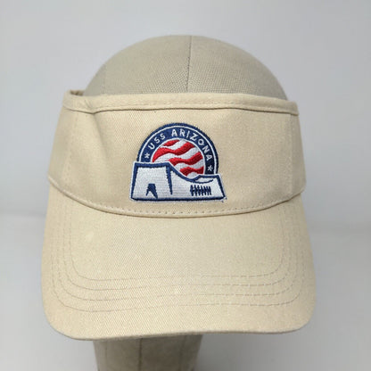 USS Arizona Men's Strapback Visor Hat Pearl Harbor Hawaii Tan Embroidered