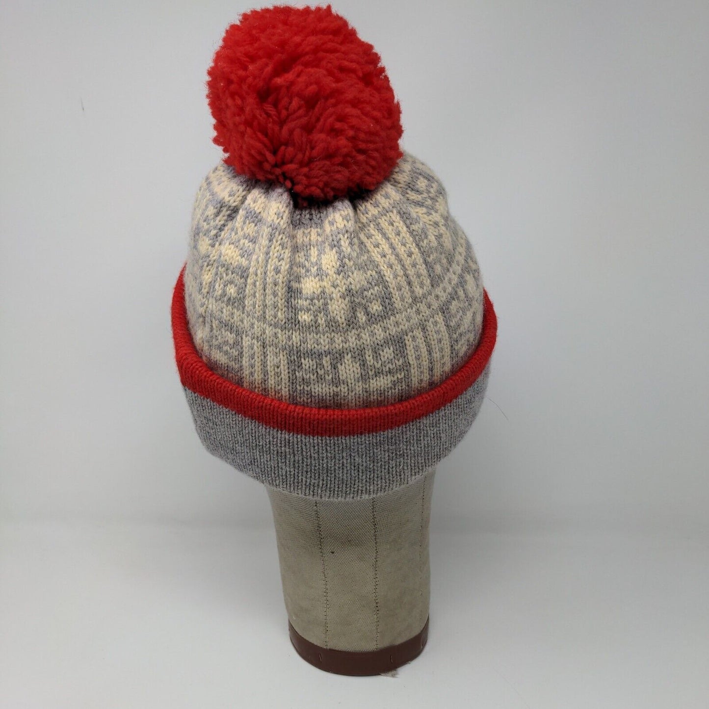 KiPi of Maine Beanie Hat Pom Pom Gray Red Warm Soft Made in USA