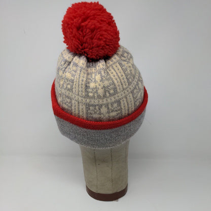 KiPi of Maine Beanie Hat Pom Pom Gray Red Warm Soft Made in USA