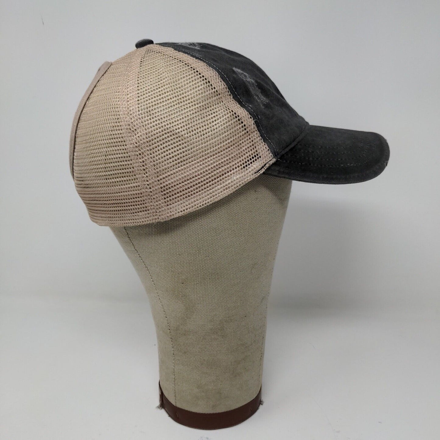 Women's Ponyflo Gray Denim Baseball Hat Cap Meshback Distressed One Size