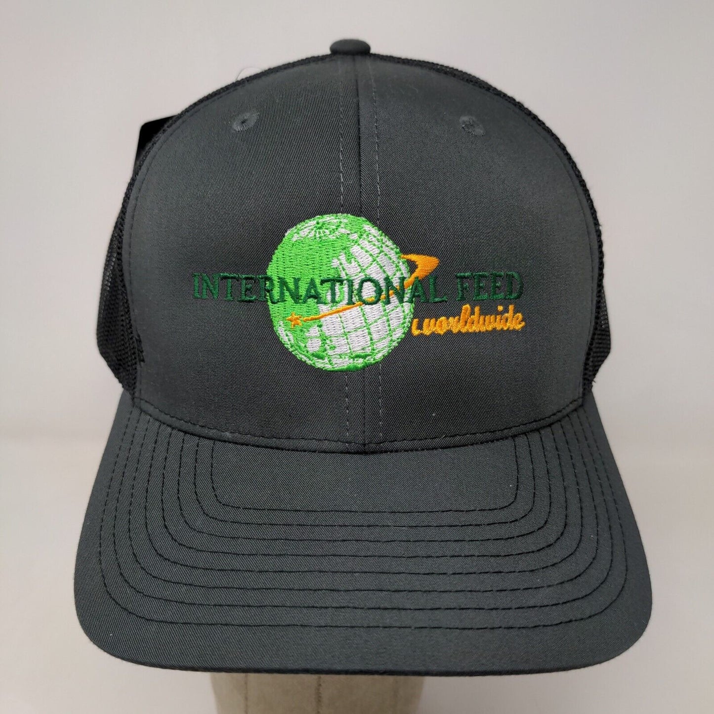 International Feed Men's Mesh Back Snapback Hat Black Embroidered Logo W/Tags