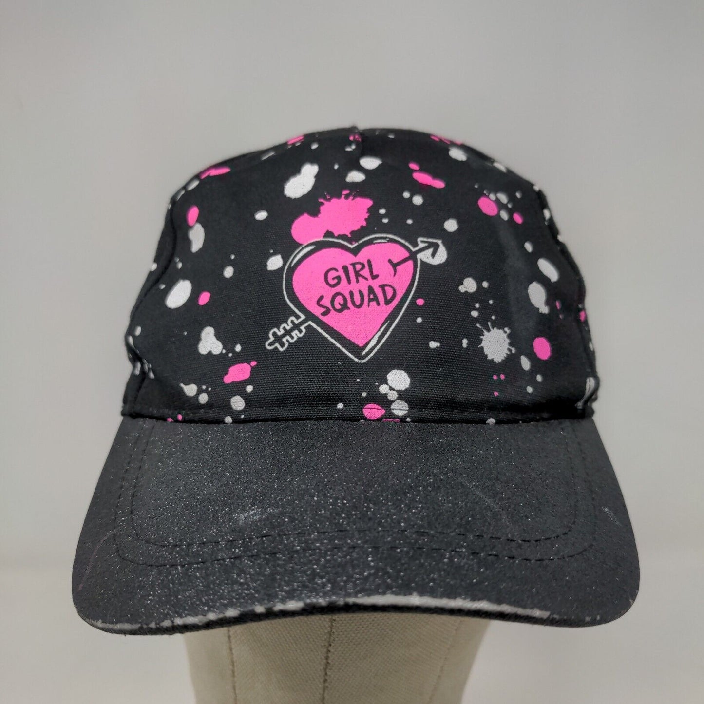 Justice Women's Strapback Hat Black OS Spot Graphic Girl Squad Distressed