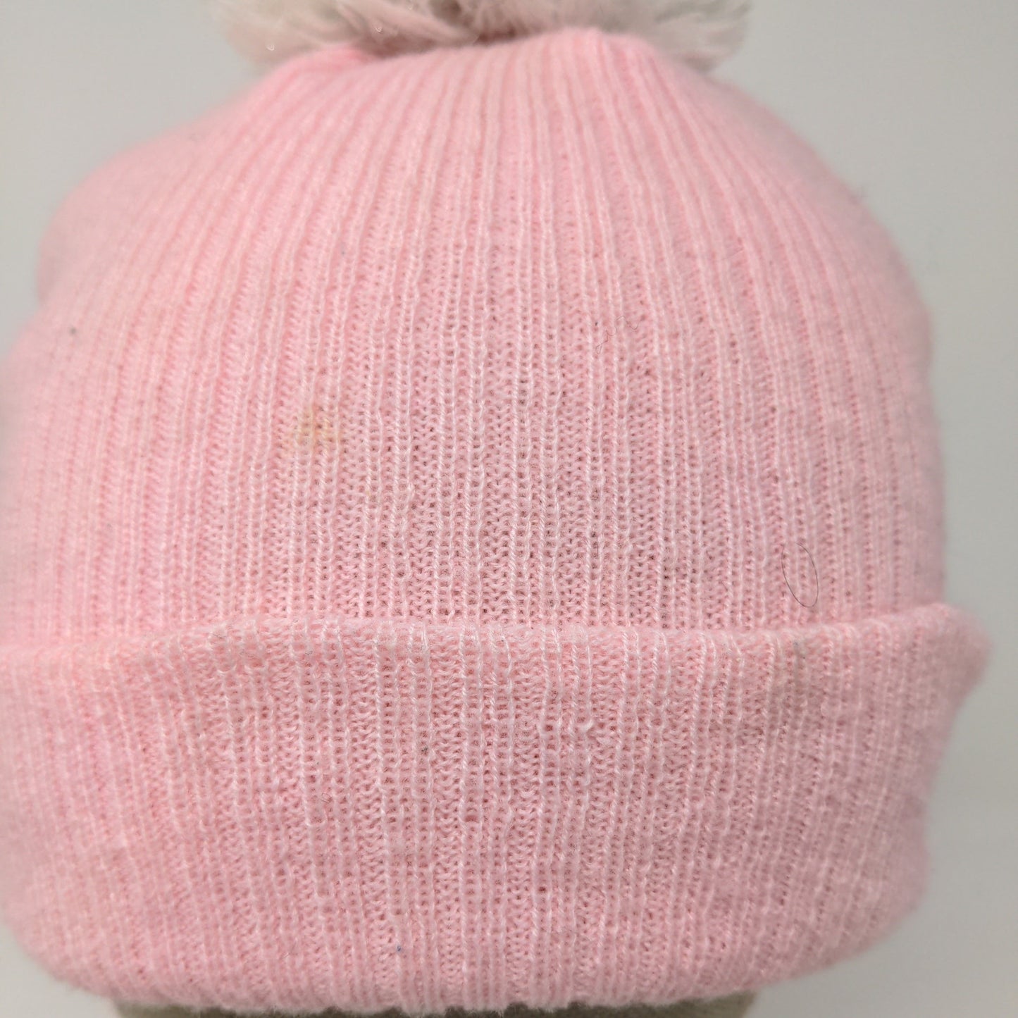 Champion Knit Beanie Hat Pom Pom OSFA Pink Embroidered Logo Acrylic