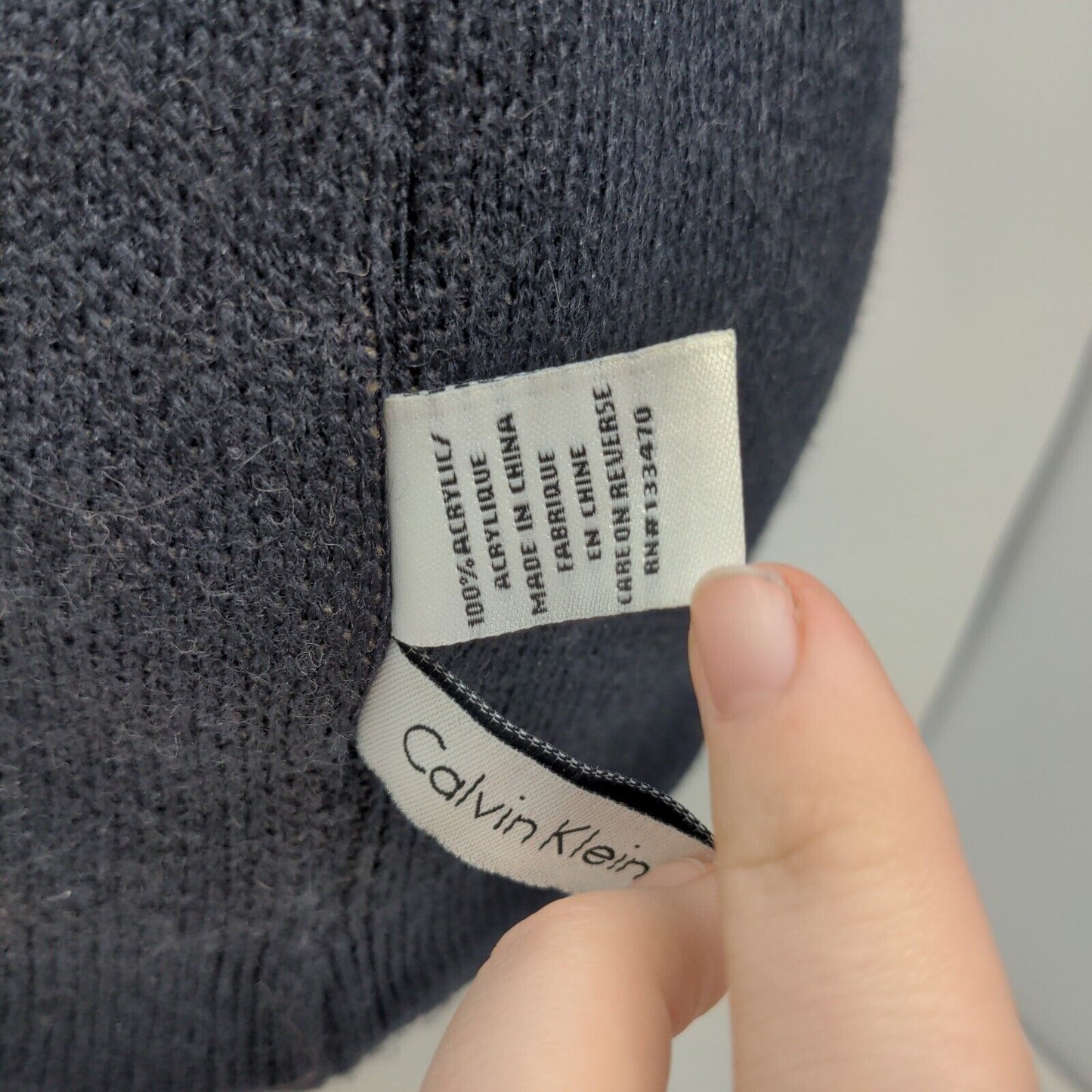 Calvin Klein Men's Beanie Hat Black 100% Acrylic Striped Spell Out