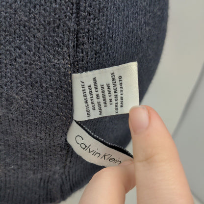 Calvin Klein Men's Beanie Hat Black 100% Acrylic Striped Spell Out