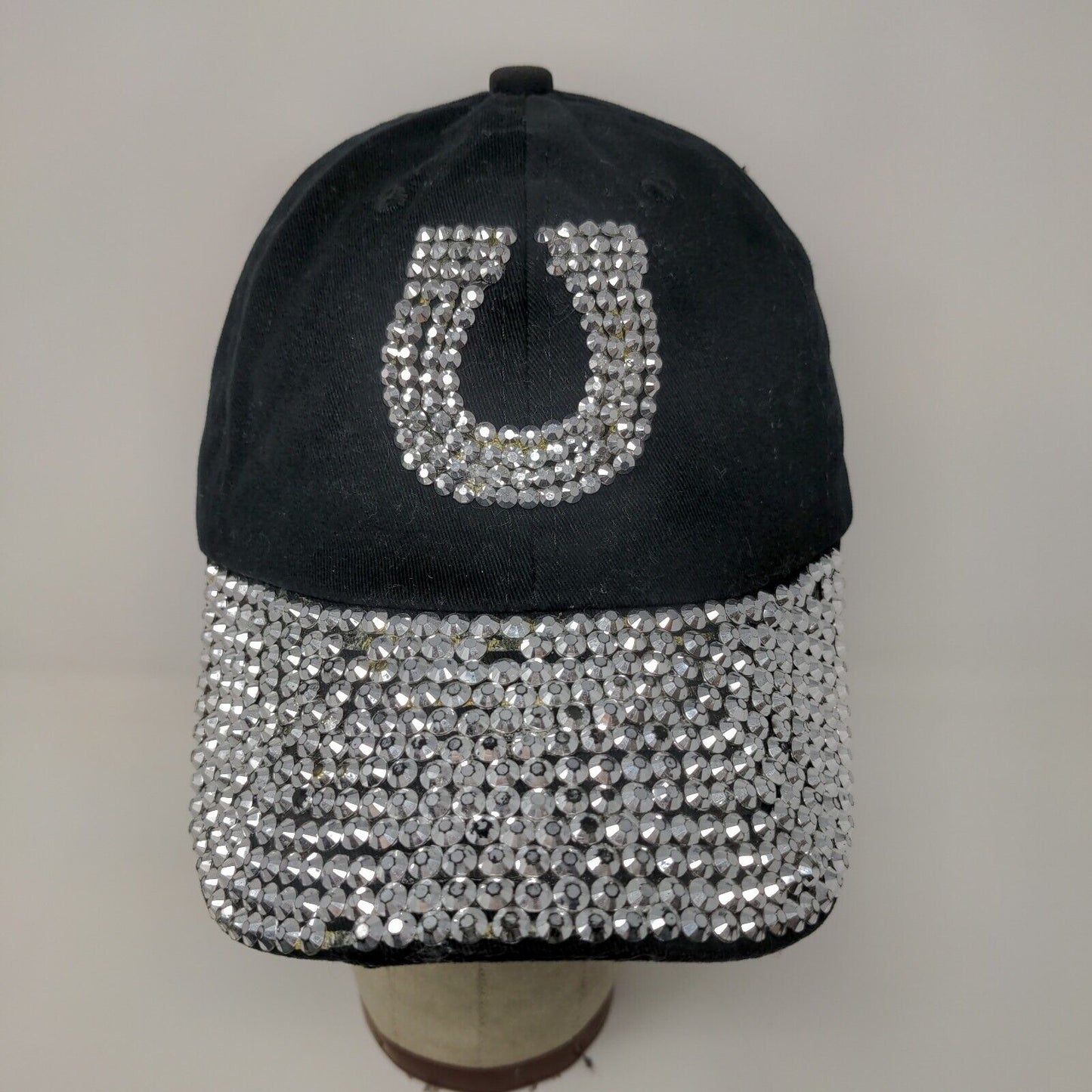 Horseshoe Studded Black Baseball Hat Cap Slide Back Adjustable Horse Logo