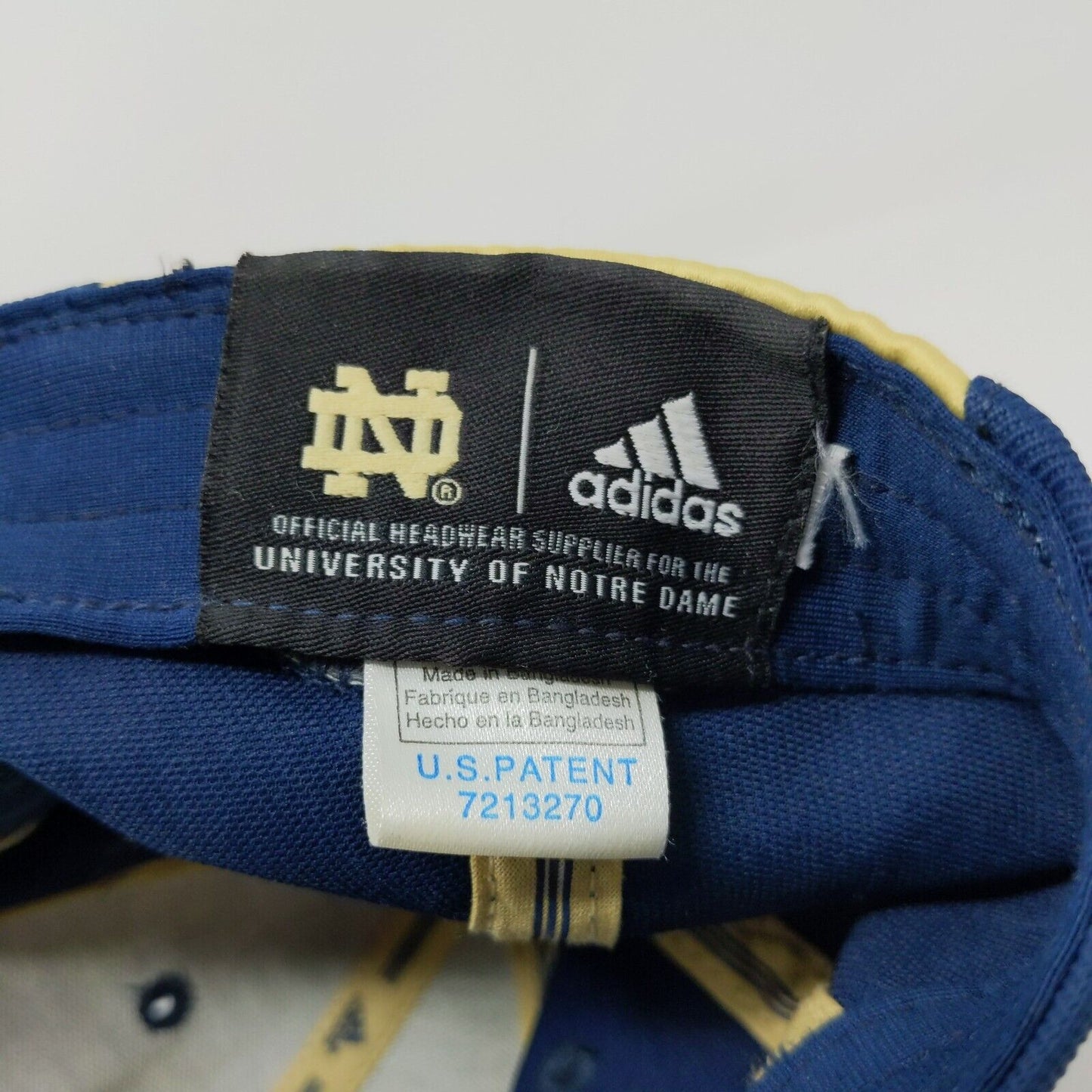 NCAA Notre Dame Adidas Blue Gold Stretch Fit Hat Cap Size S / M Embroidered