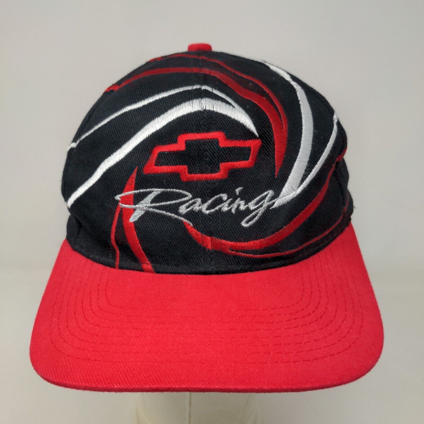 Chevrolet Racing Men's Snapback Hat Black Red White OSFA Embroidered Swirl Logo