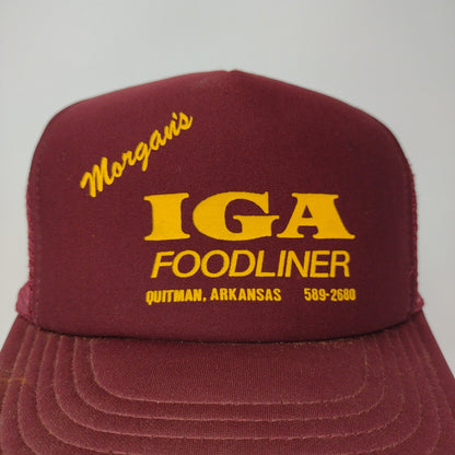 Vintage IGA Foodliner Trucker Hat Mesh Back Snapback Arkansas Red OSFA