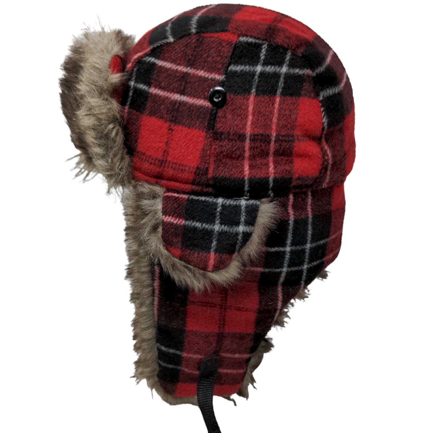 Unbranded Men's Trapper Hat Red Plaid Quilted Lined Vegan Fur Ear Flaps