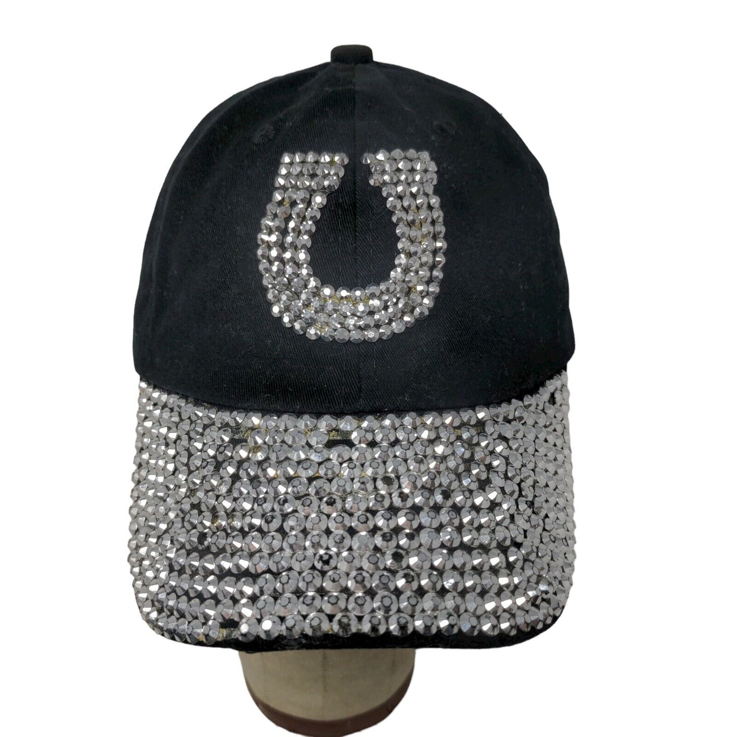 Horseshoe Studded Black Baseball Hat Cap Slide Back Adjustable Horse Logo
