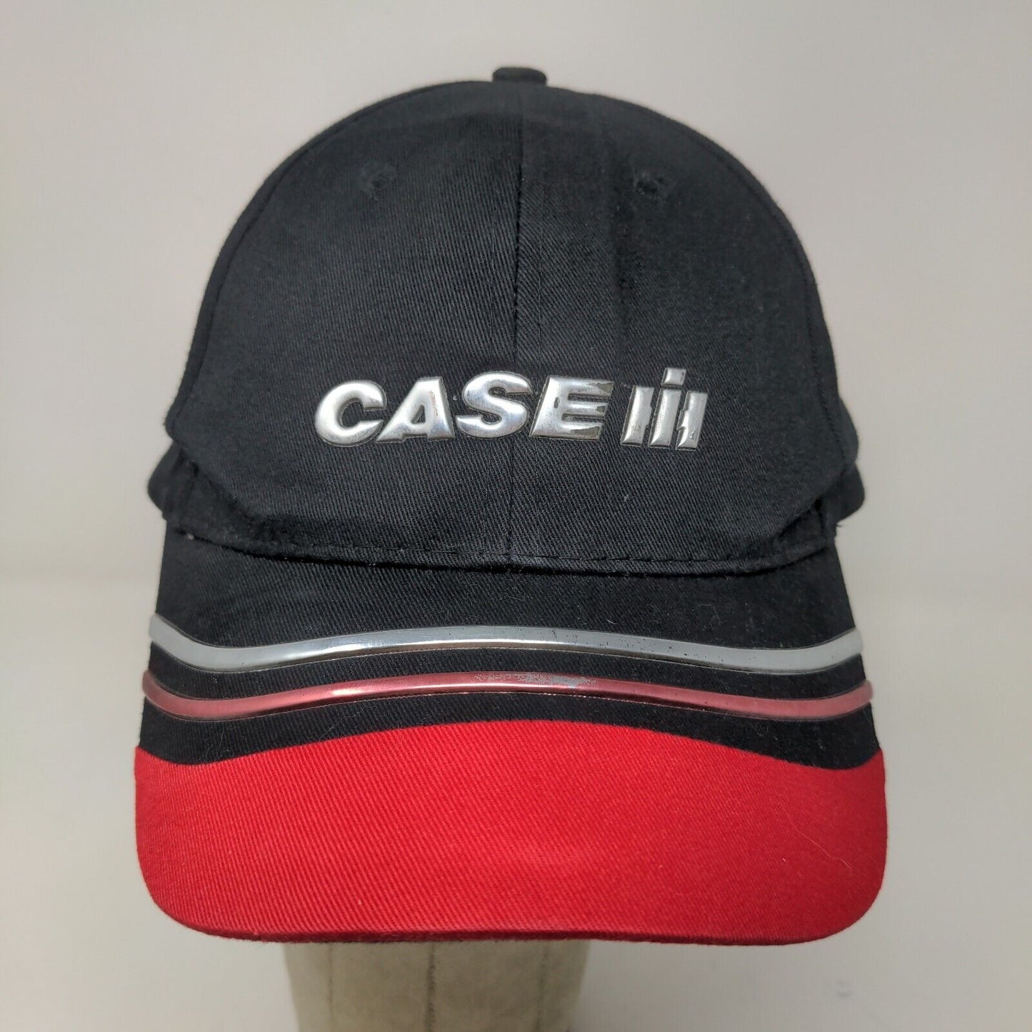 Case IH Men's Strapback Hat Black Red Striped 3D Metallic Logo