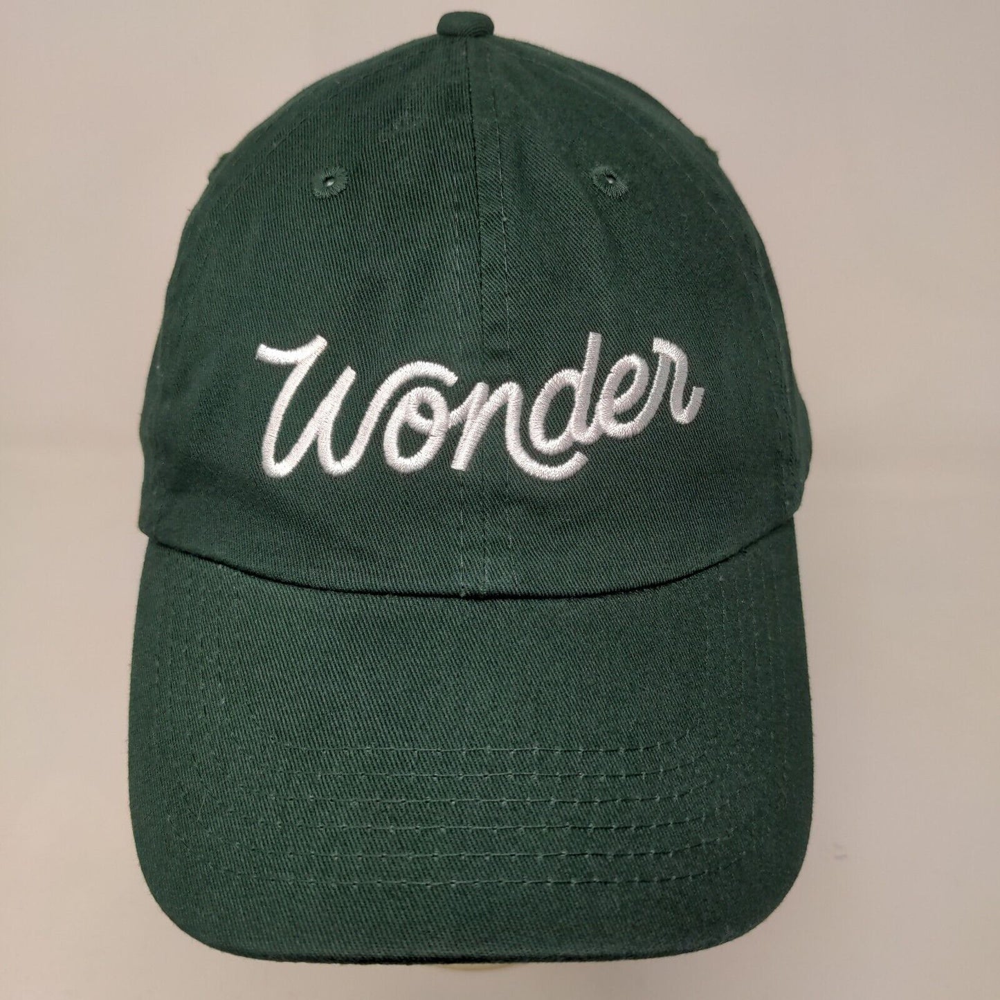 Unbranded Men's Slideback Hat Green Adjustable Embroidered Wonder Logo Cotton