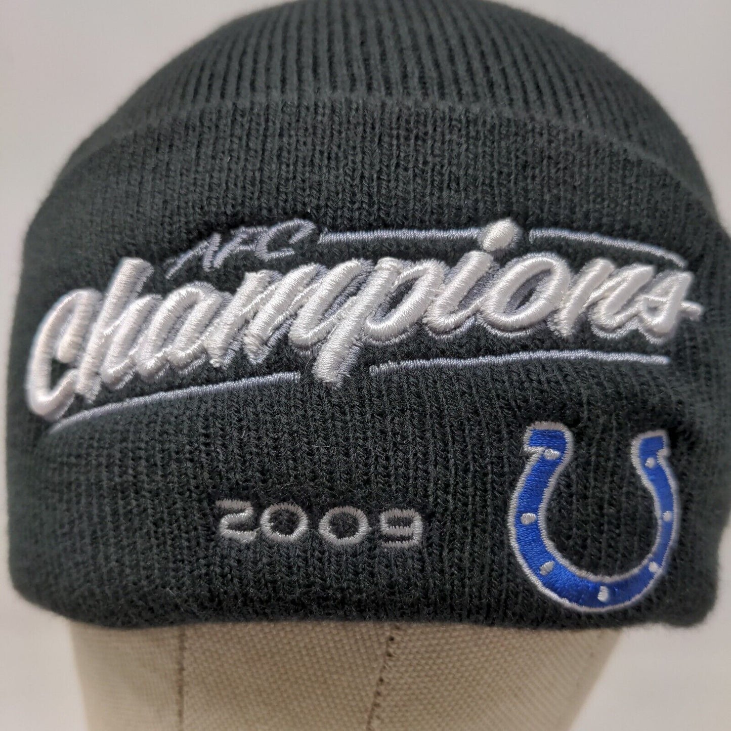 Reebok NFL Men's Colts AFC Champions 2009 Knit Beanie Hat Black OSFA W/Tags