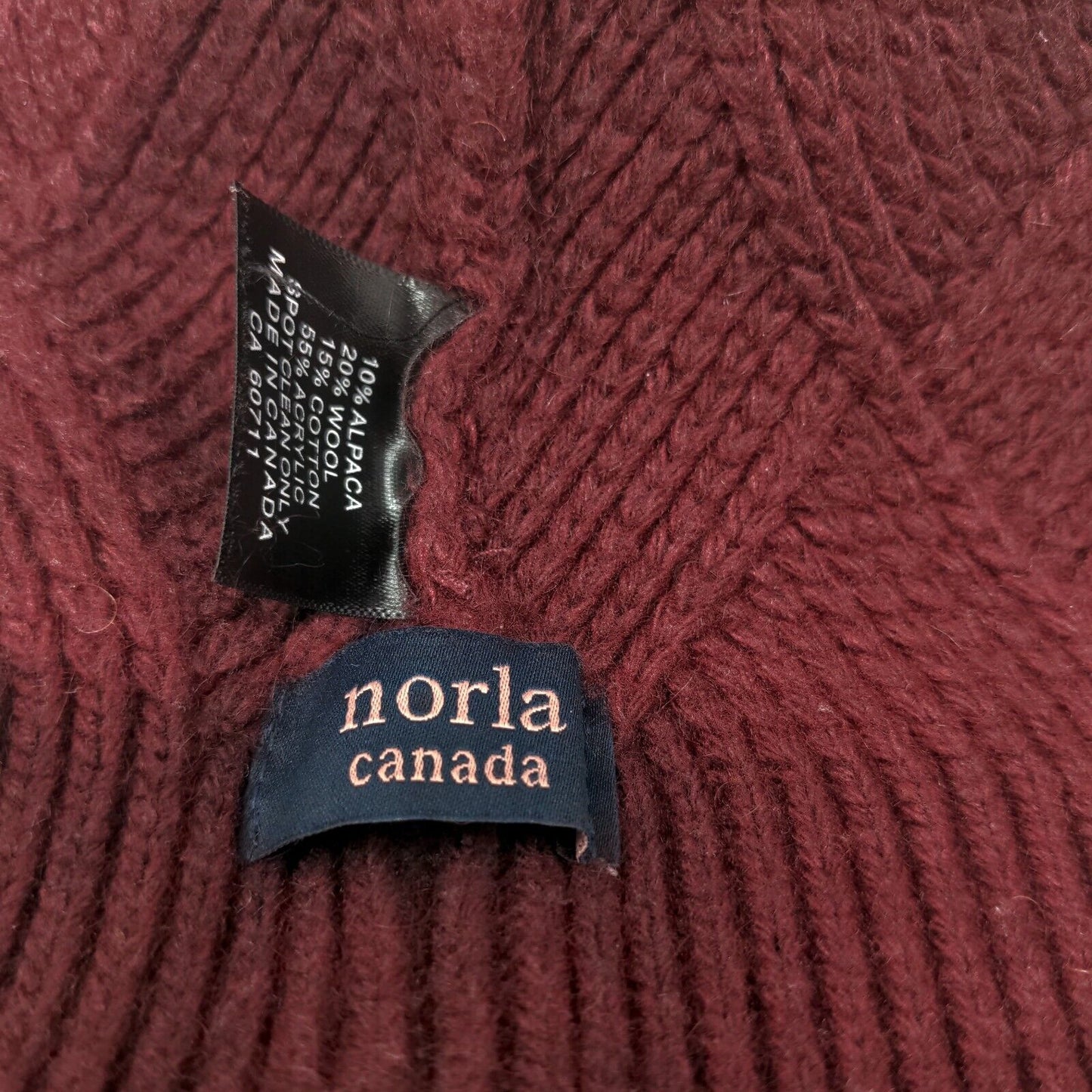 Norla Canada Women's Knit Beanie Hat Red Alpaca Wool Blend Made in Canada