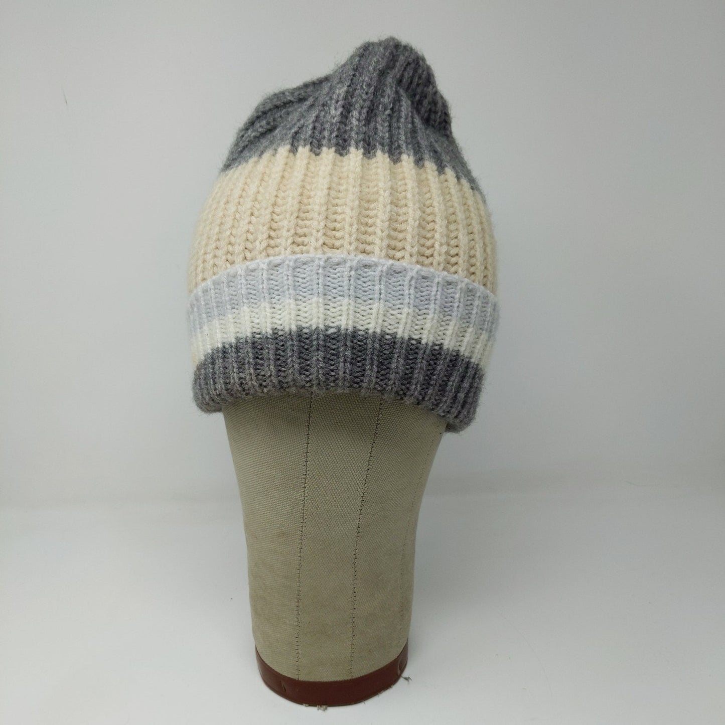 Old Navy Toboggan Beanie Hat Gray Cream White Striped OSFA Acrylic Blend