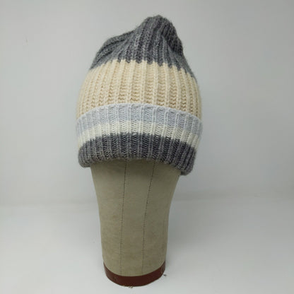 Old Navy Toboggan Beanie Hat Gray Cream White Striped OSFA Acrylic Blend