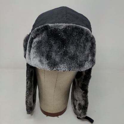 KBEthos Men's Trapper Hat Black One Size Ear Flaps Vegan Fur Trim
