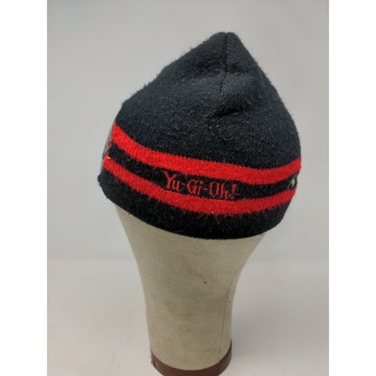 Vintage 1996 90's Youth Boys Yu-Gi-Oh! Beanie Hat OSFA Black & Red Patch Graphic