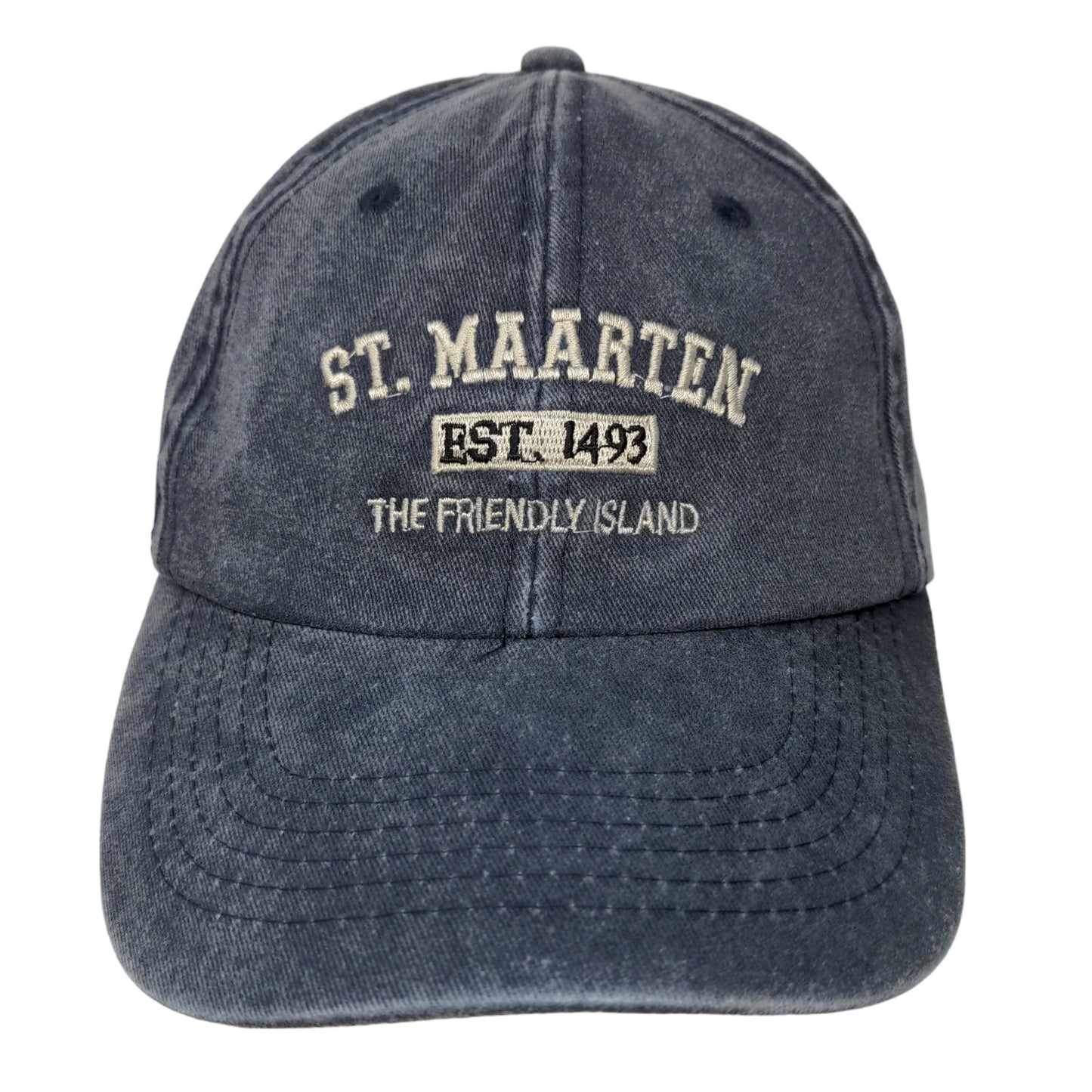 St. Maarten Men's Strapback Hat Blue Embroidered Logo 100% Cotton