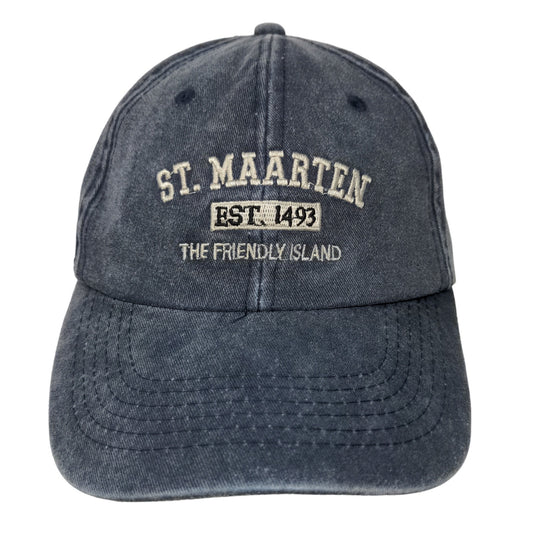 St. Maarten Men's Strapback Hat Blue Embroidered Logo 100% Cotton