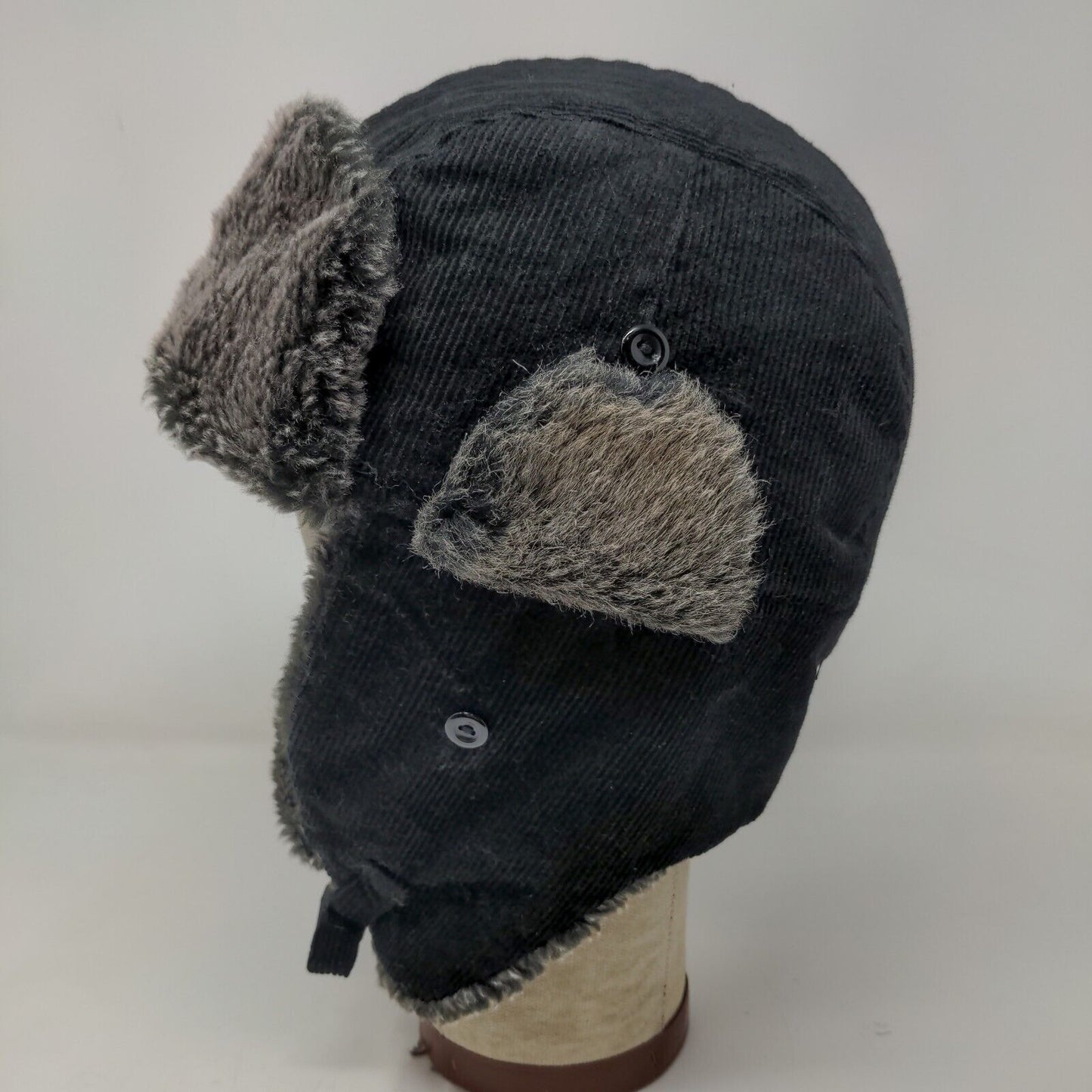 KBEthos Men's Trapper Hat Black One Size Vegan Fur Trim Ear Flaps