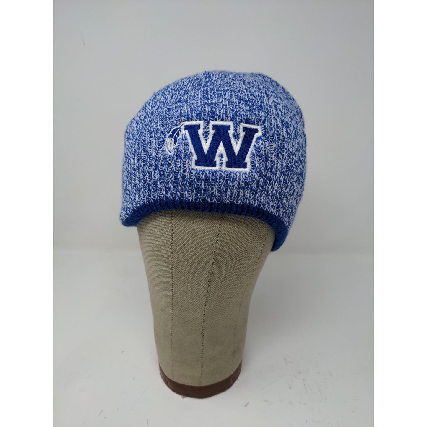 W Feather Logo Beanie Hat Embroidered Logo Blue Soft My Town Originals