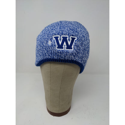 W Feather Logo Beanie Hat Embroidered Logo Blue Soft My Town Originals