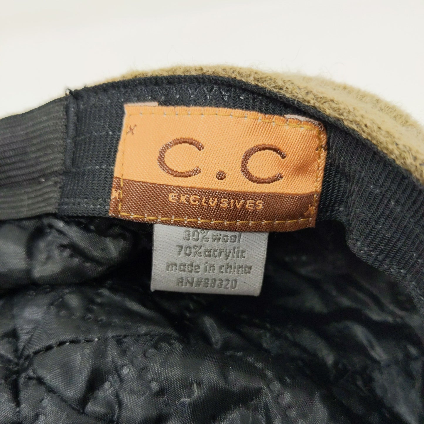C.C. Exclusives Wool Blend Pom Pom Hat Brown Quilted Liner Logo