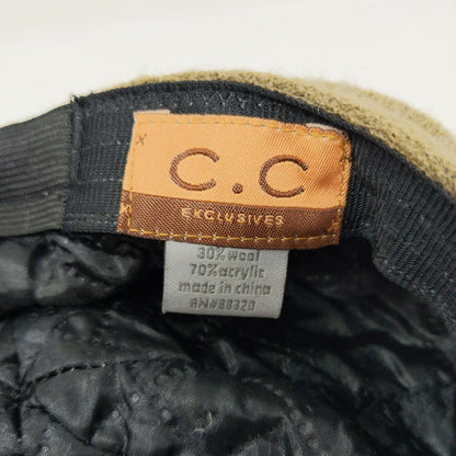 C.C. Exclusives Wool Blend Pom Pom Hat Brown Quilted Liner Logo