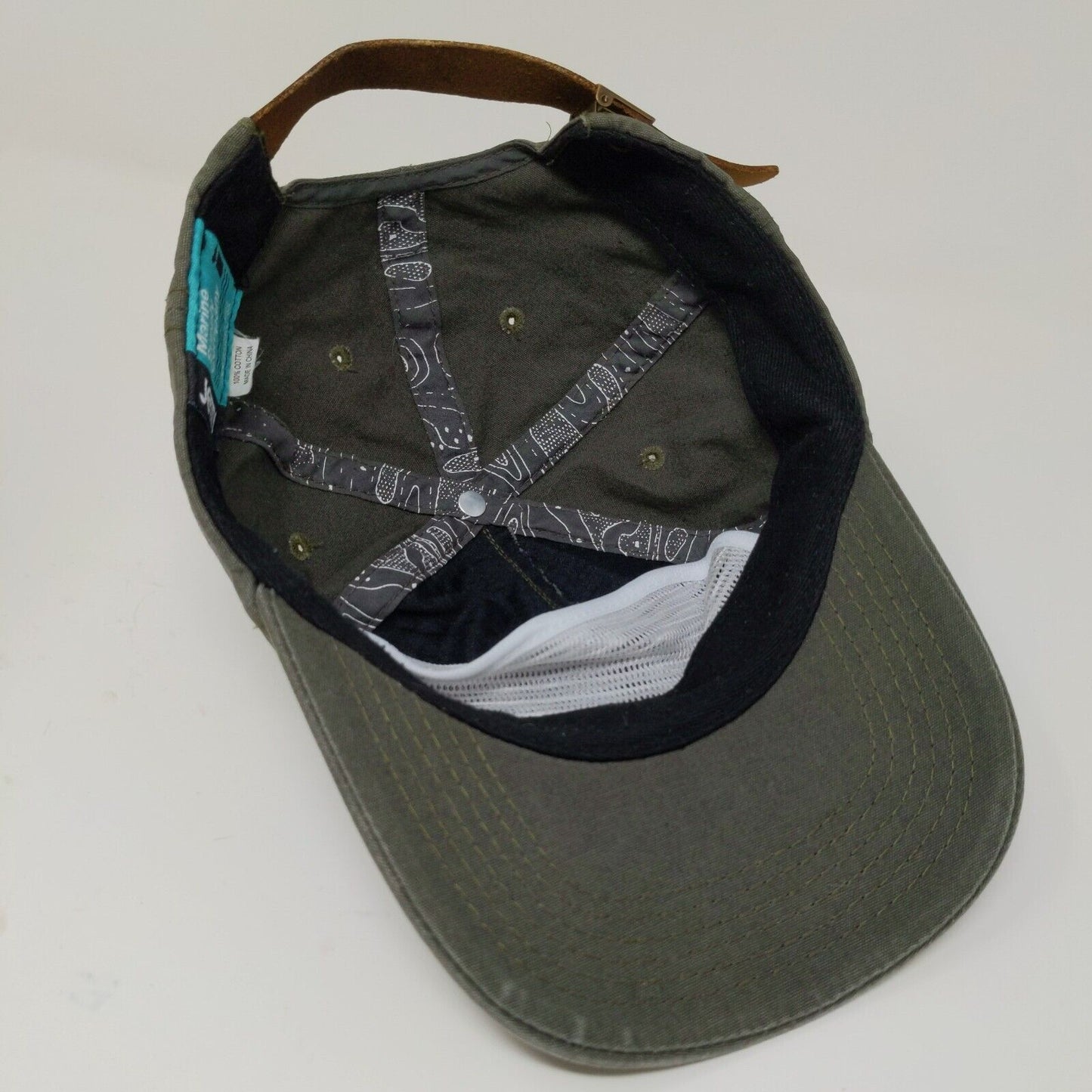 Jetty Life Marine Supply Olive Green Cap Hat Adjustable Leather Strap Buckle